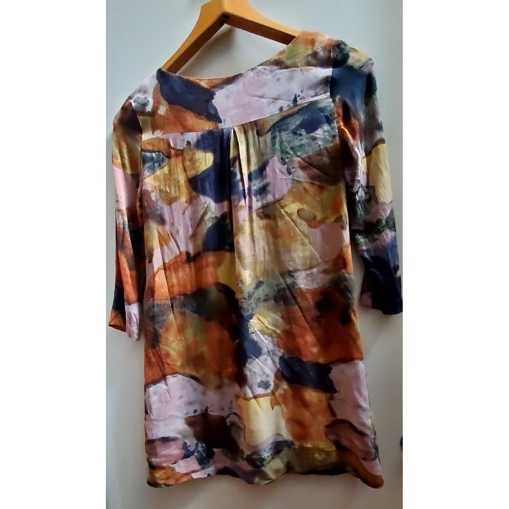 Anthropologie MAEVE Dress S Abstrast Long Sleeve Sheath Violet/Copper/Blk Artsy - Picture 3 of 8
